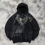 Pbong  American New Skull Embroidery Super Leopard Hooded Sweater Women Y2K Gothic Hip Hop Popular Casual Joker Sweatshirt