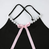 Black Lace Bow Halter Backless Dress