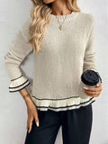 2025 New Women's Lace Round Neck Long Sleeve Autumn/Winter Knitted Sweater
