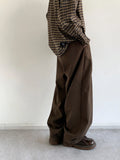 Pbong  Retro Japanese Style Coffee Woolen Wide Leg Straight Cut Casual Pants Unisex Loose Fit Versatile Autumn Winter New Arrival