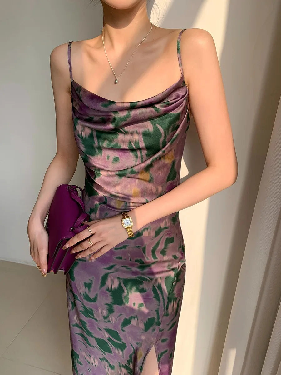 Tie-dye Maxi Prom Dress Sexy Evening Party Dresses Bodycon Spaghetti Strap Summer Dresses for Women