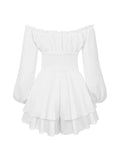 Pbong  Women's Loose Playsuit Puff Long Sleeve Square Neck Ruffle Short Romper Dress Spring Fall Casual Elegant Overalls