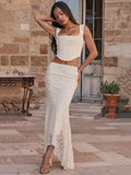 Lace Sexy Two Piece Skirt Set Women Sleeveless Crop Tops And Skirt Femme Elegant Party Two Piece Sets Fashion