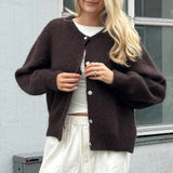 Pbong  Women Casual Basic Cardigans Front Button Up Long Sleeve Knitwear Y2K Streetwear Soft Knitted Sweater Tops Outerwear