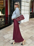 Autumn Winter Burgundy Satin Skirt Women Party Silk Skirt High Waist Straight Long Faldas Mujer Christmas Skirt