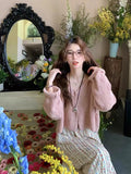Pink Knitted Cardigan for Women Long Sleeve V-neck with Invisible Button Front Sweater Jacket Teen-girl Fall Winter Cute Outfit