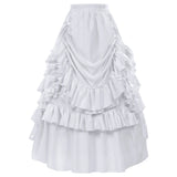 Pbong  Spring European Vintage Style Women High Waist Ruffled Long Skirt Solid White Party Dance Victorian Cosplay Costume Skirt