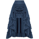 Women Goth Outfit Victorian Steampunk Ruffle Vintage Drawstring Layer High Low Skirt Long Bustle Skirt Halloween