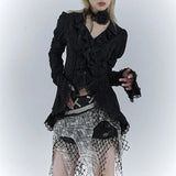 Vintage High Street V Neck Flare Sleeve Women Clothing Harajuku Japan Gothic Ruffle Lace Design Shirts Solid Sexy Y2k Blouse