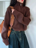 Women's Loose Knitted Pullovers Half Zipper Autumn and Winter Turtleneck Sweaters Casual Comfortable Full Sleeve Top