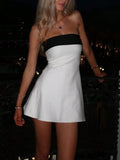 Pbong  Women's Black and White Strapless Mini Dress for Party Night Out Casual Wear