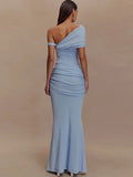 Solid Slim Long Skirt Suit For Women Slanted Shoulder Tank Top Sexy Ruched Splice High Waist Skirt Sets Summer New Ladies