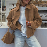 Pbong  New Autumn Casual Women's Fashion Jackets Loose Lapel Zipper Long Sleeve Pockets Female Coats Lady Commute Streetwear