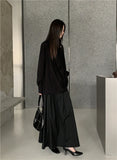 Irregular Black Oversized Designer Shirt For Women Long Sleeve Top High Fashion Trending Clothing