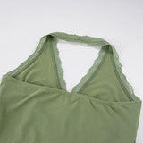 Pbong  Women's Sexy V-Neck Camisole Top Floral Embroidered Spaghetti Strap Halter Tank Lace Trim Sleeveless Shirt Summer Fashion Casual
