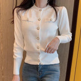 Woman Cardigan Long Sleeve Button Down Sweater Knitted Coat Single Breasted Crop Knit Jacket Tops Ladies Autumn Winter Fashion