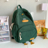 Pbong  Cute Duck Face Corduroy Large Capacity Backpack with 3D Duck Feet Design Lightweight Casual Daypack for Students Teens Travel