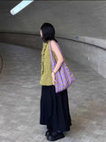 Pbong  Causal Commuter Canvas Shoulder Bags Purple Yellow Color Blocked Large Capacity Commuter Tote Bag New
