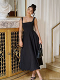Elegant Square Collar White Long Dress 2025 New Summer A-line Sleeveless Tank's Dress Fashion Vacation Party Wedding Women Dress