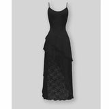Pbong  Women's Spaghetti Strap Asymmetrical Lace Maxi Dress Irregular Hem Sheer Mesh Casual Party Evening Long Dress