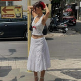 Korean Fashion Print Halter Camis Tank Tops Summer Knitted Slim Fit Tank Top High Street Commuter Casual Women's Wear