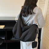 Pbong  Women's Bag Casual Canvas Shoulder Satchels Crossbody Fashion Korean Students Side Book Bag for Women Large Girls Handbags  black bag tote bag