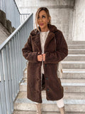 Pbong  Long Sleeve Furry Women's Jacket Elegant Turn-down Collar Double-sided Velvet Polyester Lining Warm Autumn Winter Outerwear