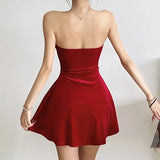 Pbong  Sexy Bow Strapless Dresses for Summer Women's Dress New SKinny High Waist Solid Fashion Slash Neck A-line Mini Dress Woman