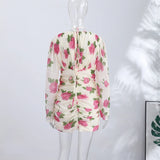Pbong  Chic Lady Printed Dress 3D Floral Lace Up Long Sleeve V-neck Cinched Waist Female Dress Summer Vacation Streetwear New