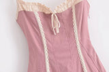Elegant Pink Chic Mini Dresse Lace Strappy Cotton Backless Sexy Summer Party Women Y2K Vocation Casual Ladies Dress