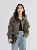 Streetwear Y2K Cargo Jacket Women Vintage Casual Long Sleeve Fall Short Coat Harajuku American Retro Pockets Bf Outwear Top