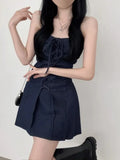 Pbong  Retro Design Chic Summer Short Denim Dress Women's Waist Cinching Strapless Dress Casual Style No Brand Registered Trademark