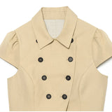 Pbong  Lapel Double Breasted Cap Sleeve Cropped Blazer Jacket Cropped Waist Irregular Hem Summer Chic Casual Lady Office Outfit