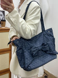 Pbong  New Korean Bow Large Capacity Single Shoulder Tote Bag Fashion Casual Versatile Underarm Canvas Bags