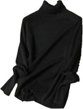 Women Turtleneck Knitted Sweaters Long Sleeve Roll-neck Pullover Plain Jumper Ladies Autumn Winter Layered Basic Outfit