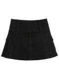 Sweetown White A Line Y2K Denim Shorts Skirts Womens Black Side Pocket Casual Cargo Jean Skirt Simple Preppy Golf Tennis Outfits