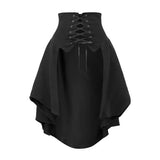 Pbong  Women Gothic Steampunk Pirate Skirt Front Lace-up Tiered Ruffled Irregular Hem Skirt Waist Belt Vintage Medieval Costume