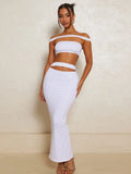 Strapless Sexy Two Piece Set Women Fashion Off-shoulder Sleeveless Crop Tops And Long Skirt Ladies Party Skirt Sets