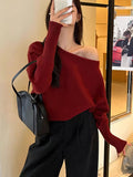 Batwing Long sleeve Knitted Pullover Women 380g Thick Off shoulder Top Korean Fashion Sweater Loose Casual Autumn Outwear Pull