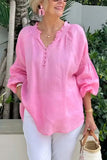 Pbong  Long Sleeve V Neck Button Blouses And Tops Daily Elegant Top Female Fashion Cotton Linen Solid Loose Shirts Women Summer Casual