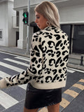 Autumn and winter leopard print shoulder down long sleeved pullover women's knitted sweater
