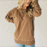 Pbong  Sweatshirt Ladies Clothes Round Neck Autumn Winter New Pullover Women's Pocket Rib Decoration Long Sleeve New