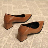 New Thick Heel Shoes High Quality Leather Shoes Shallow Dress Pointed Toe Womens Shoes Shallow Mouth  Women's Pumps
