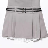 Backless Streetwear Short Dress Hotgirl Double Belt Gray Tight Women Dress Fashion Square Collar Sleeveless Pleat Dress 2025 New