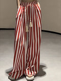 Pbong  Casual Striped Wide Leg Pants Women High Waist Elegant Korean Straight Trousers Vintage Lace Up Female Spring Loose Pants