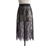 2 Length Elegant Black Skirt White Lace Transparent Long Tulle Skirt Ladies Elastic High Waist Beach Midi Skirt