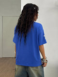 Women's&Men's Summer Streetwear Digital Print T-shirt  Blue Football Jersey Tees O-Neck Loose Breathable Short Sleeve Casual Top