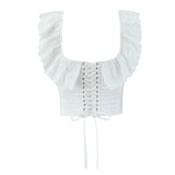 Lace Ruffles Corset Short Vest Women Backless Off Shoulder Cropped Tops 2025 Summer Fishbone Party Club Slim White Tops Clothes