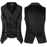 Medieval Renaissance Costume Vest Halloween Retro Casual Jacket Banquet Party Single-breasted Embroidery Black Vest for Adult