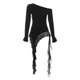 Pbong  Irregular Spliced Gauze Skew Collar Off Shoulder Women Clothing Y2k Aesthetic Camisetasspring New Ropas Clothes